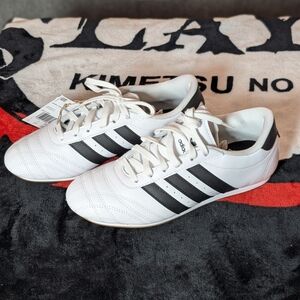 adidas White and Black Low-Profile Three-Stripe Sneakers